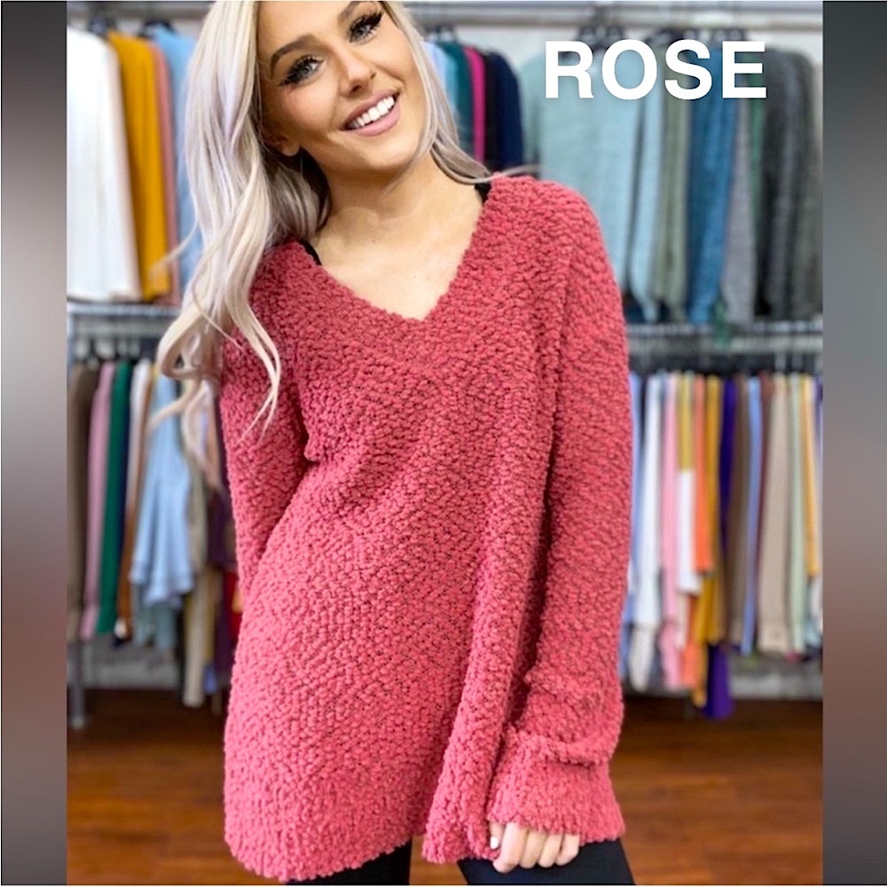 🍒BOGO50%🍒🆕🩷ZENANA PREMIUM: ROSE Crazy Soft Popcorn Sweater SMALL